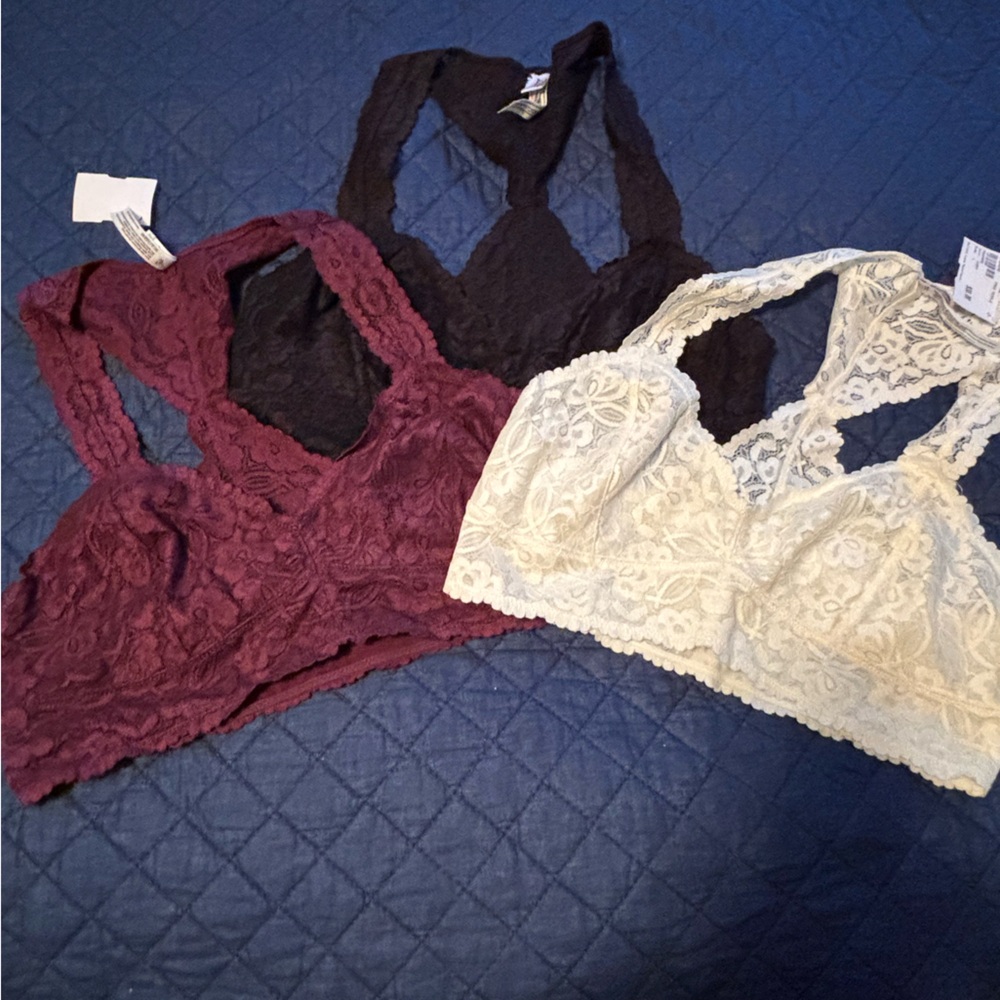 Lace Bralette Set - Cream, Black, Burgundy